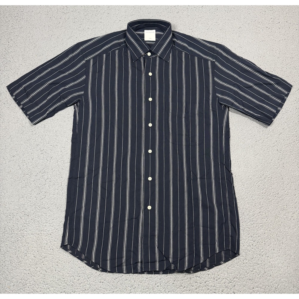 Sandro Shirt Mens Small Blue Striped Short Sleeve Button Up Casual Viscose